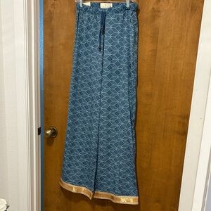 413. Quagga Green Label Blue Patterned Wide-Leg Pants with Gold Trim
